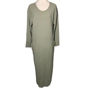 Vintage Flax Small Sage Green/Blue Checkered Modest Mature Maxi Dress Pockets